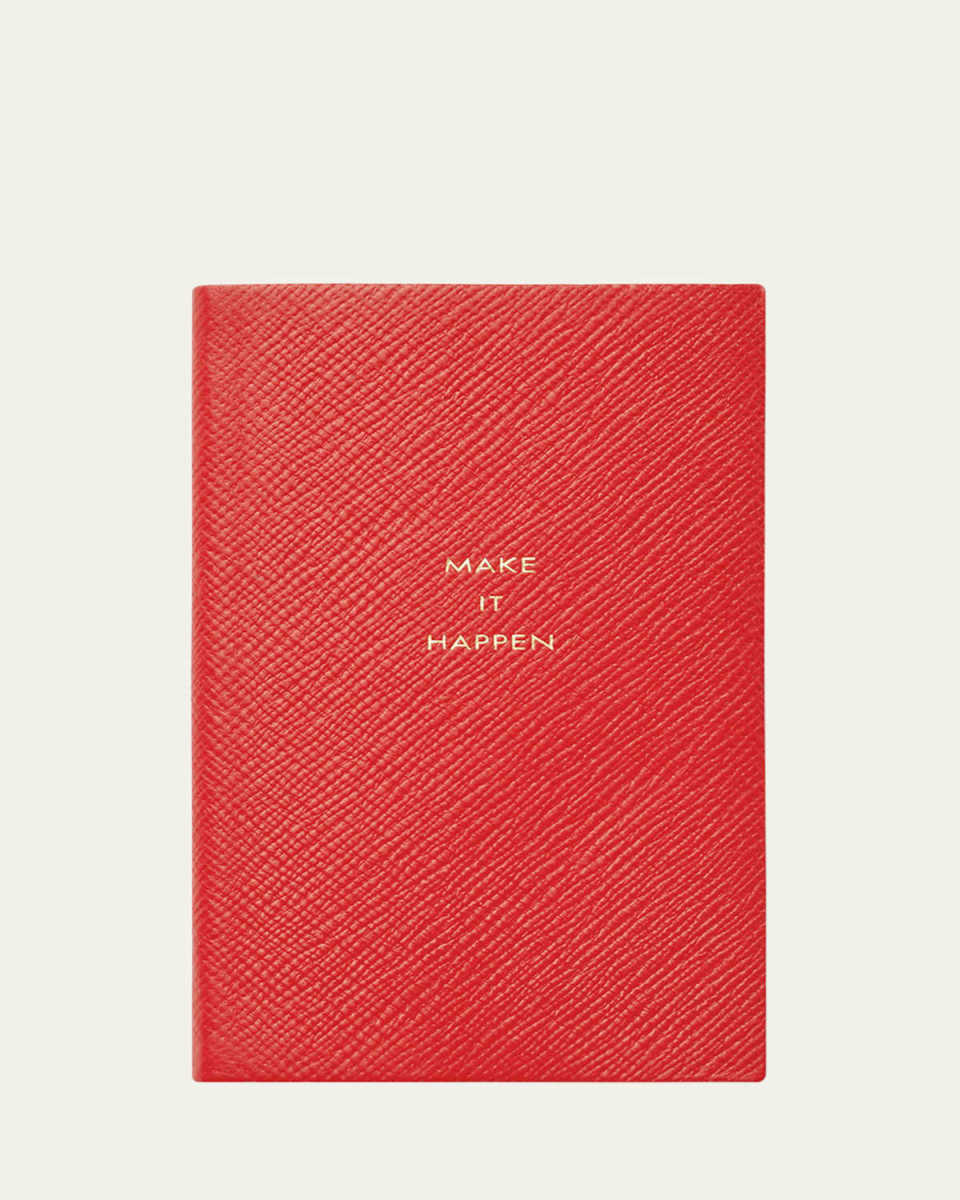 "Make It Happen" Panama Leather Pocket Notebook, Scarlet Red
